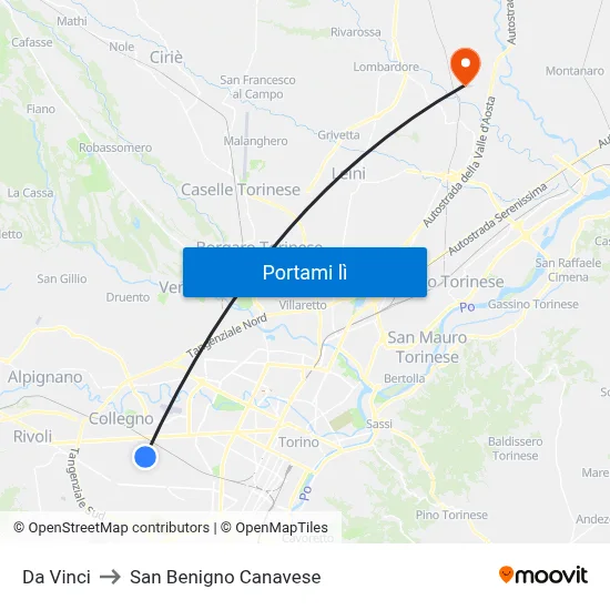 Da Vinci to San Benigno Canavese map
