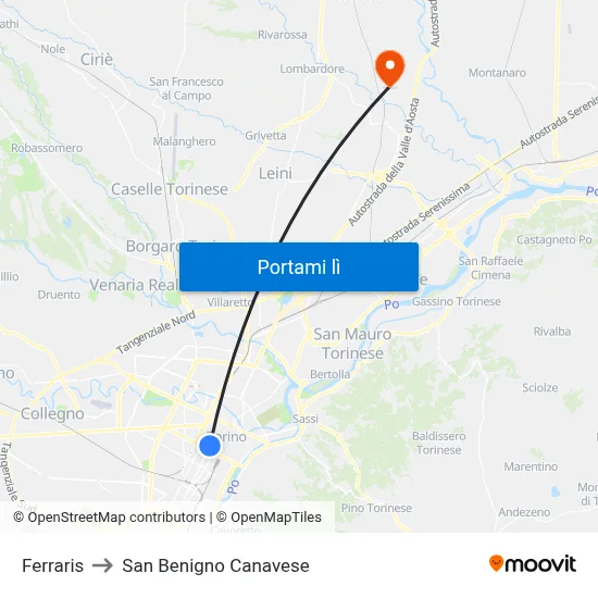 Ferraris to San Benigno Canavese map
