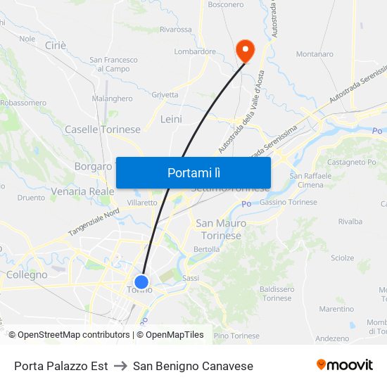 Porta Palazzo Est to San Benigno Canavese map