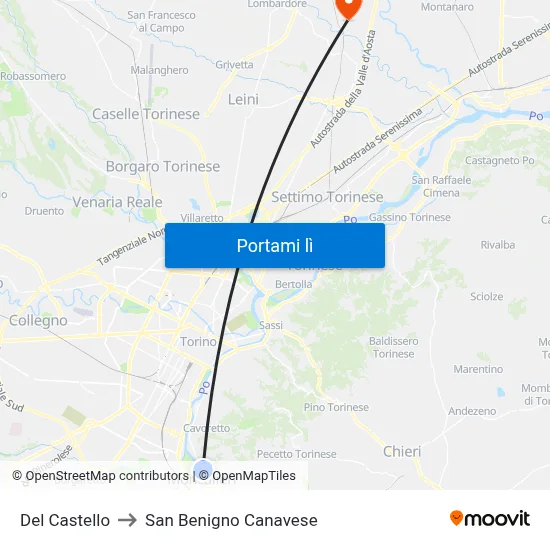 Del Castello to San Benigno Canavese map