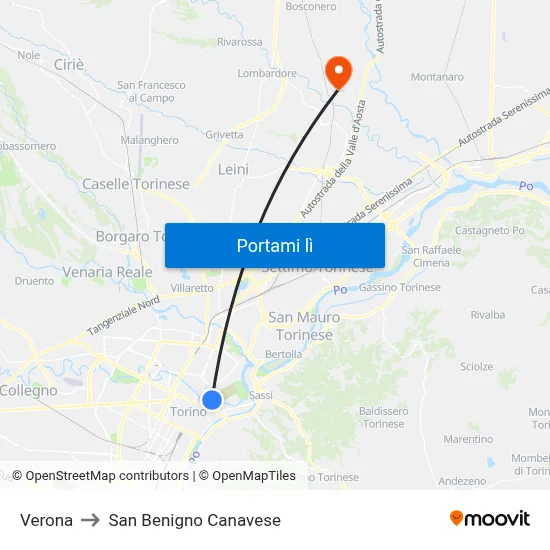 Verona to San Benigno Canavese map
