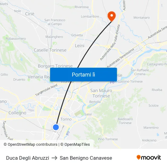 Duca Degli Abruzzi to San Benigno Canavese map