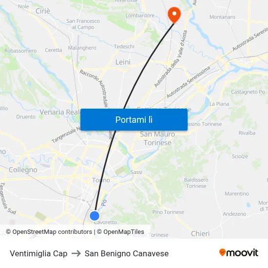Ventimiglia Cap to San Benigno Canavese map