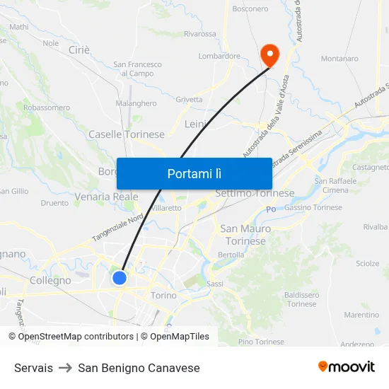 Servais to San Benigno Canavese map