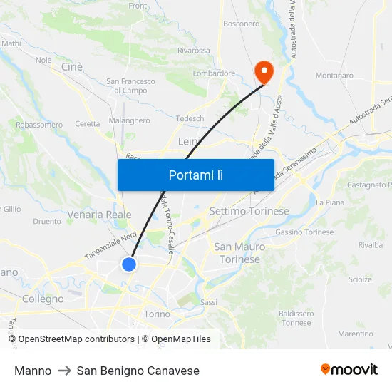 Manno to San Benigno Canavese map