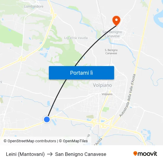 Leini (Mantovani) to San Benigno Canavese map