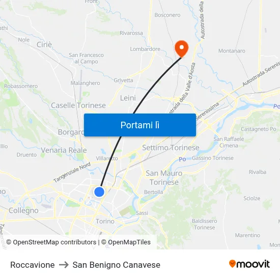 Roccavione to San Benigno Canavese map