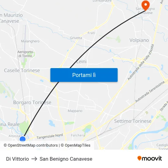 Di Vittorio to San Benigno Canavese map