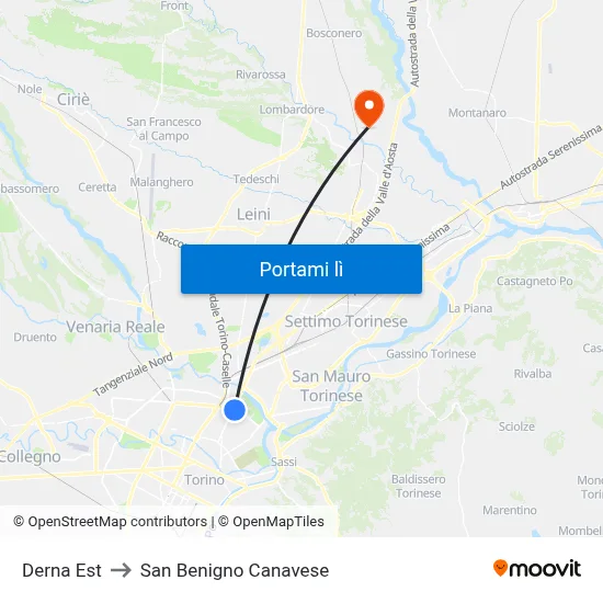 Derna Est to San Benigno Canavese map