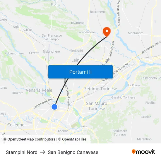 Stampini Nord to San Benigno Canavese map