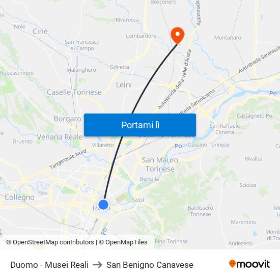 Duomo - Musei Reali to San Benigno Canavese map