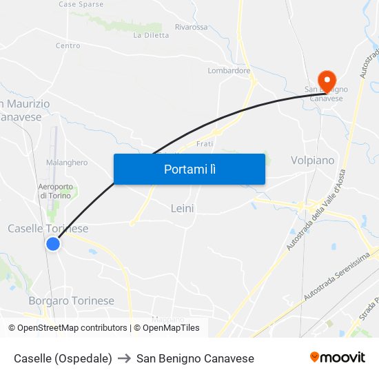 Caselle (Ospedale) to San Benigno Canavese map