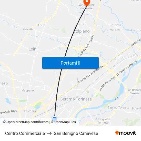 Centro Commerciale to San Benigno Canavese map