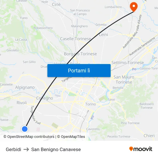 Gerbidi to San Benigno Canavese map