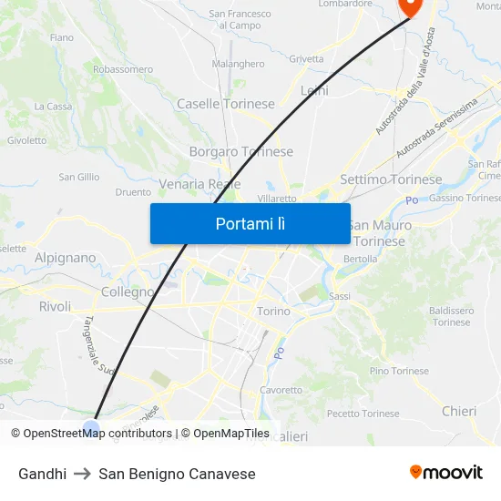 Gandhi to San Benigno Canavese map