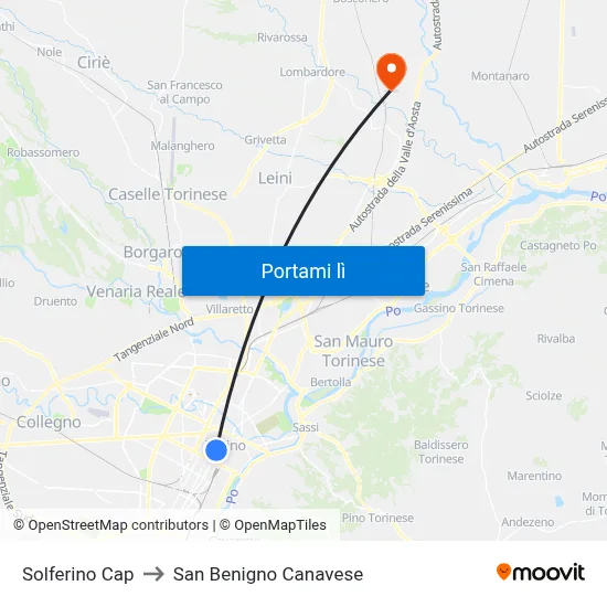 Solferino Cap to San Benigno Canavese map