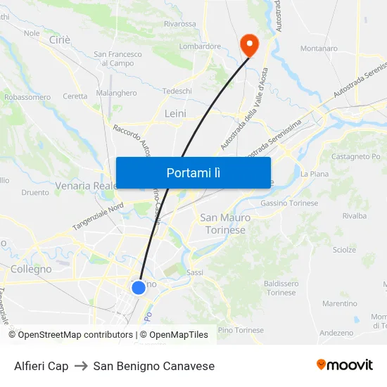 Alfieri Cap to San Benigno Canavese map