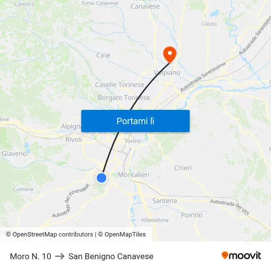 Moro N. 10 to San Benigno Canavese map