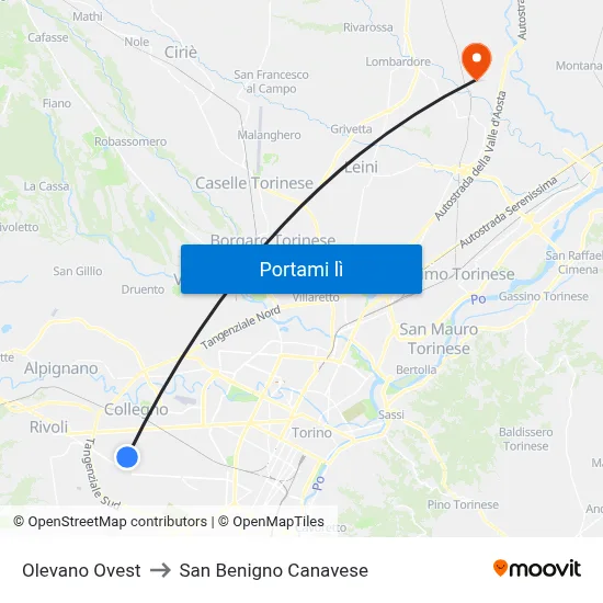 Olevano Ovest to San Benigno Canavese map