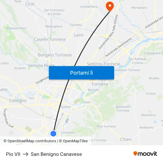 Pio VII to San Benigno Canavese map
