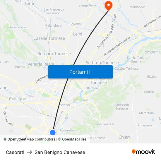 Casorati to San Benigno Canavese map