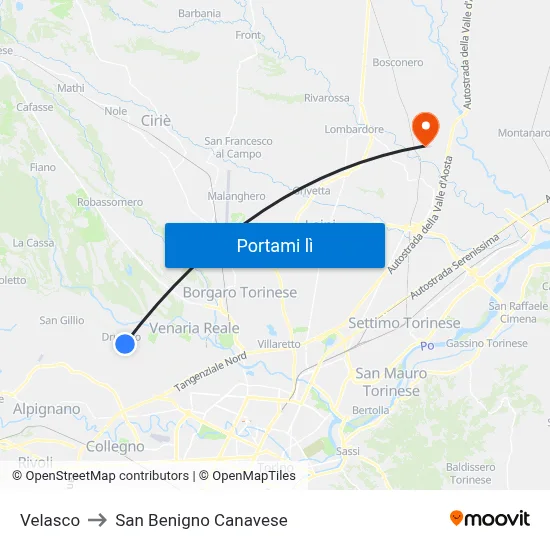 Velasco to San Benigno Canavese map