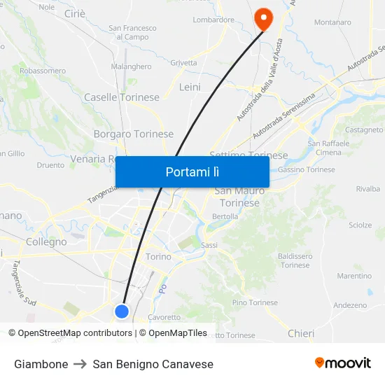 Giambone to San Benigno Canavese map
