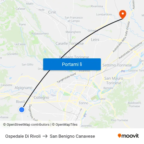 Ospedale Di Rivoli to San Benigno Canavese map