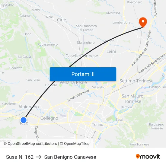 Susa N. 162 to San Benigno Canavese map