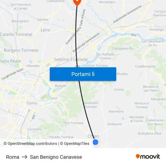 Roma to San Benigno Canavese map