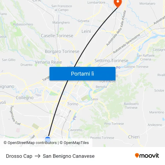 Drosso Cap to San Benigno Canavese map
