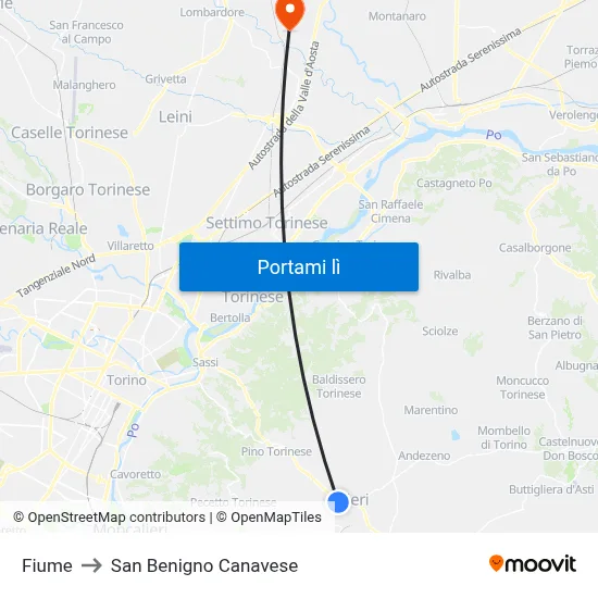Fiume to San Benigno Canavese map