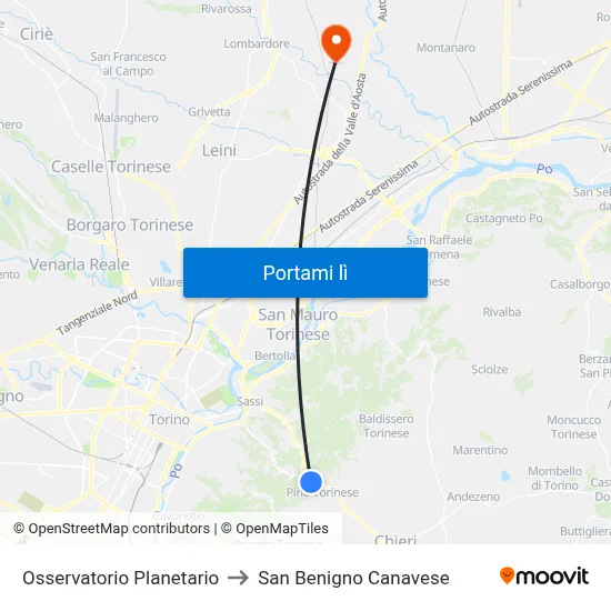 Osservatorio Planetario to San Benigno Canavese map