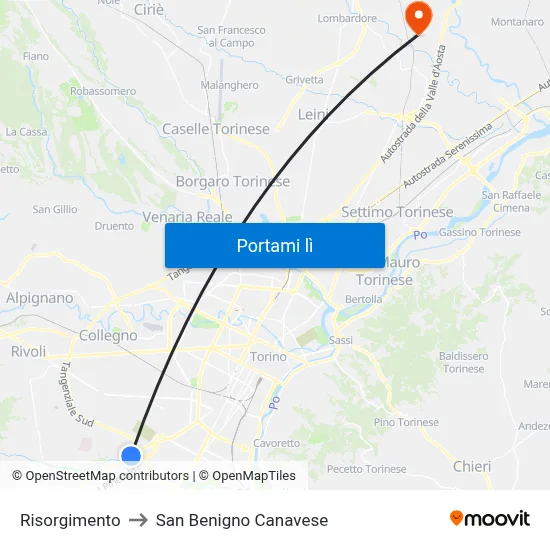 Risorgimento to San Benigno Canavese map
