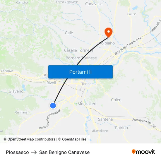 Piossasco to San Benigno Canavese map