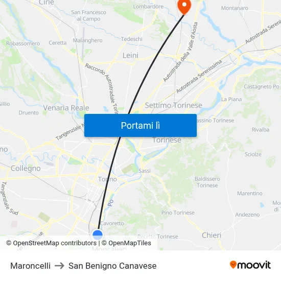 Maroncelli to San Benigno Canavese map