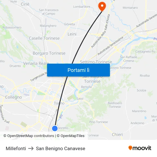 Millefonti to San Benigno Canavese map