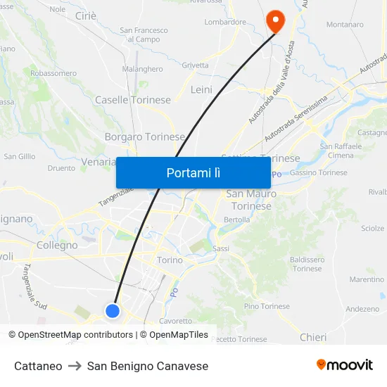 Cattaneo to San Benigno Canavese map