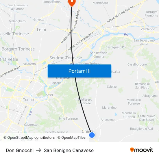 Don Gnocchi to San Benigno Canavese map