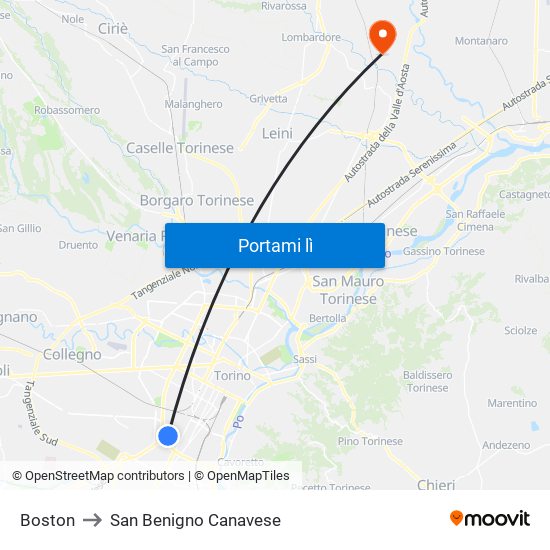 Boston to San Benigno Canavese map