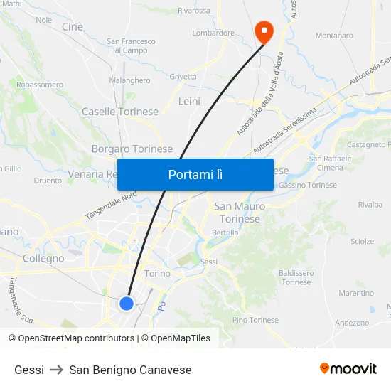 Gessi to San Benigno Canavese map