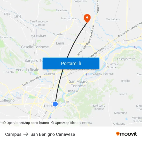 Campus to San Benigno Canavese map