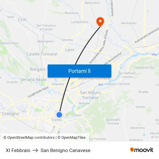 XI Febbraio to San Benigno Canavese map
