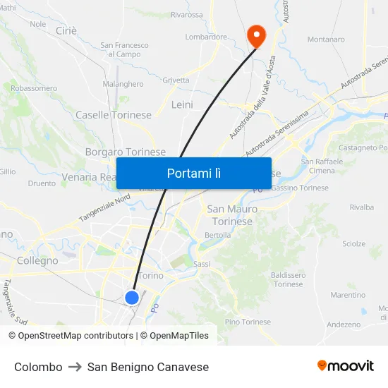 Colombo to San Benigno Canavese map