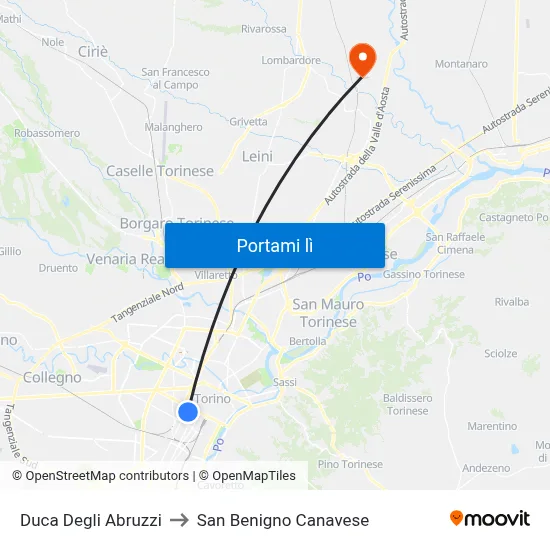 Duca Degli Abruzzi to San Benigno Canavese map