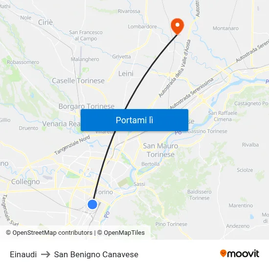 Einaudi to San Benigno Canavese map