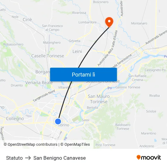 Statuto to San Benigno Canavese map