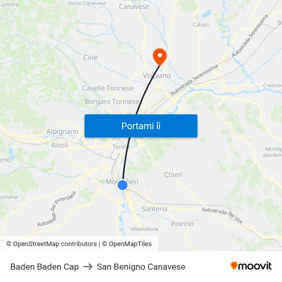 Baden Baden Cap to San Benigno Canavese map