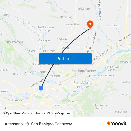 Altessano to San Benigno Canavese map