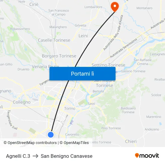 Agnelli C.3 to San Benigno Canavese map